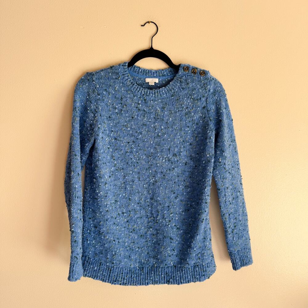 J. Jill Blue Speckled Boucle Side Button Pullover Sweater XS